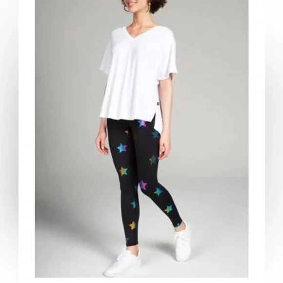 Terez foil printed rainbow star leggings